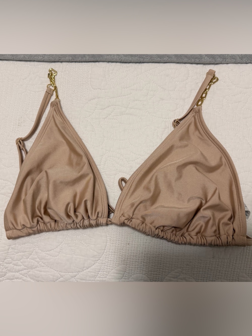 Shade & Shore Nude Triangle Bikini Top with Gold Hardware